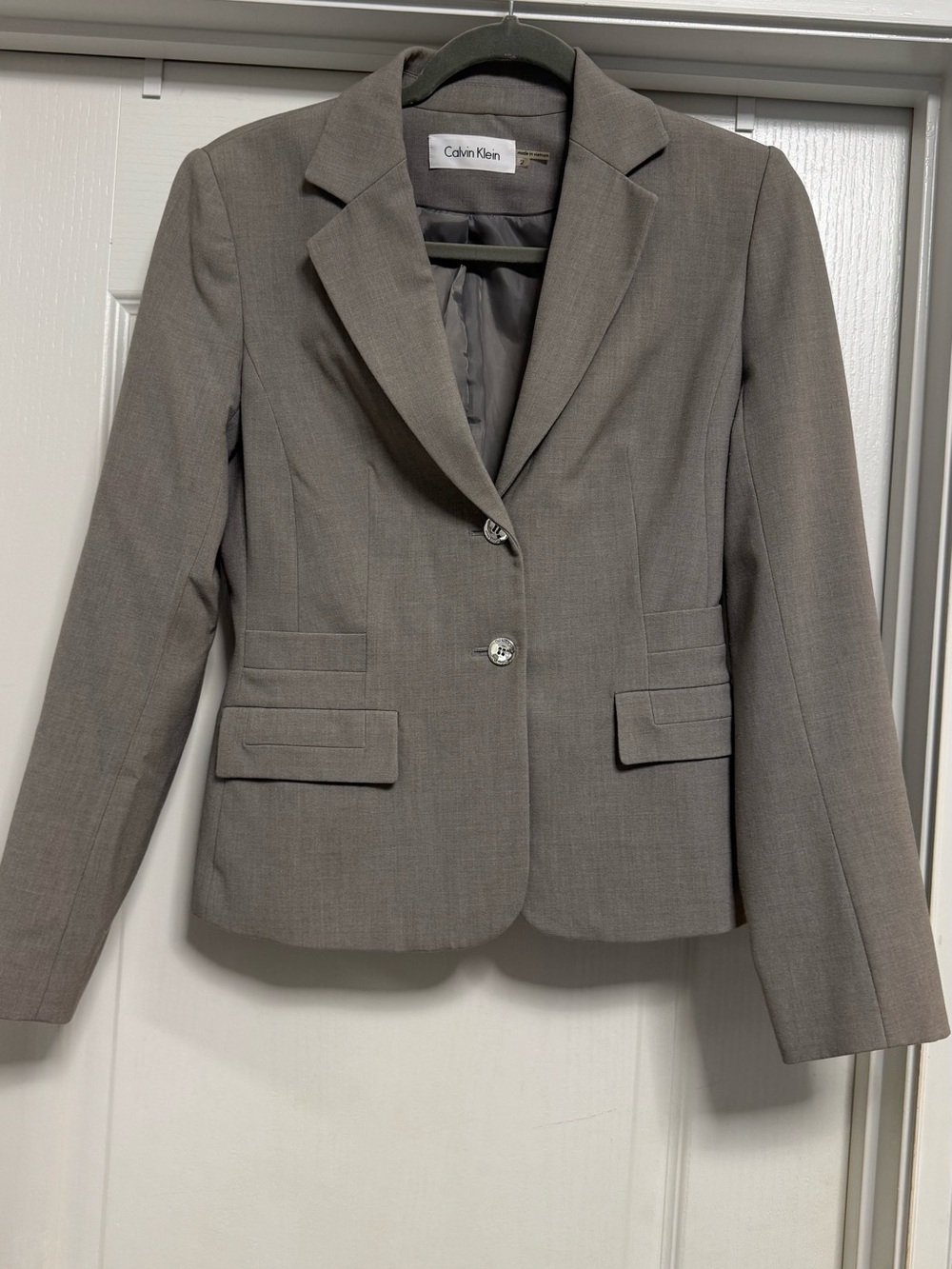 Calvin Klein Women's Gray Tailored Blazer with matching skirt.